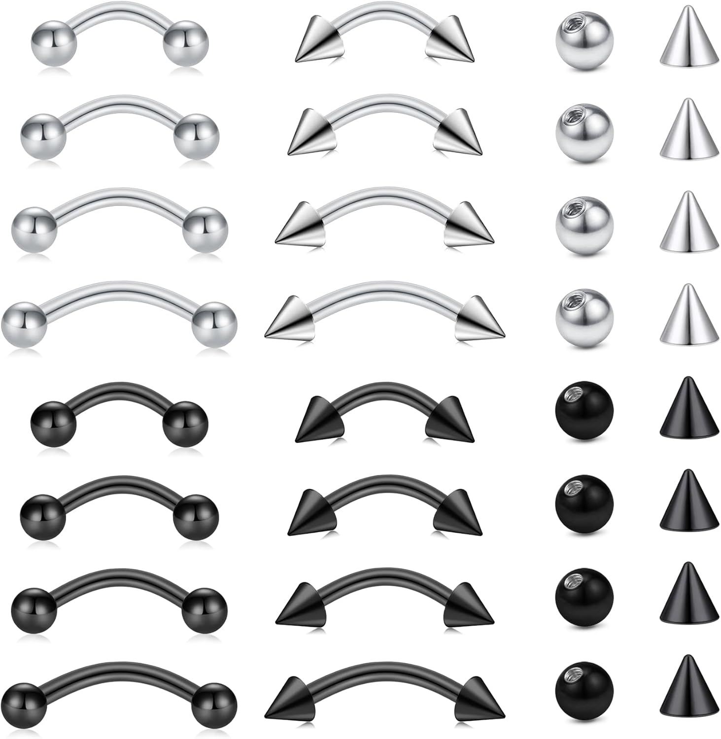 Body Jewelry Changing Kit - 32pc/set Surgical Steel Curved Barbell Tiny