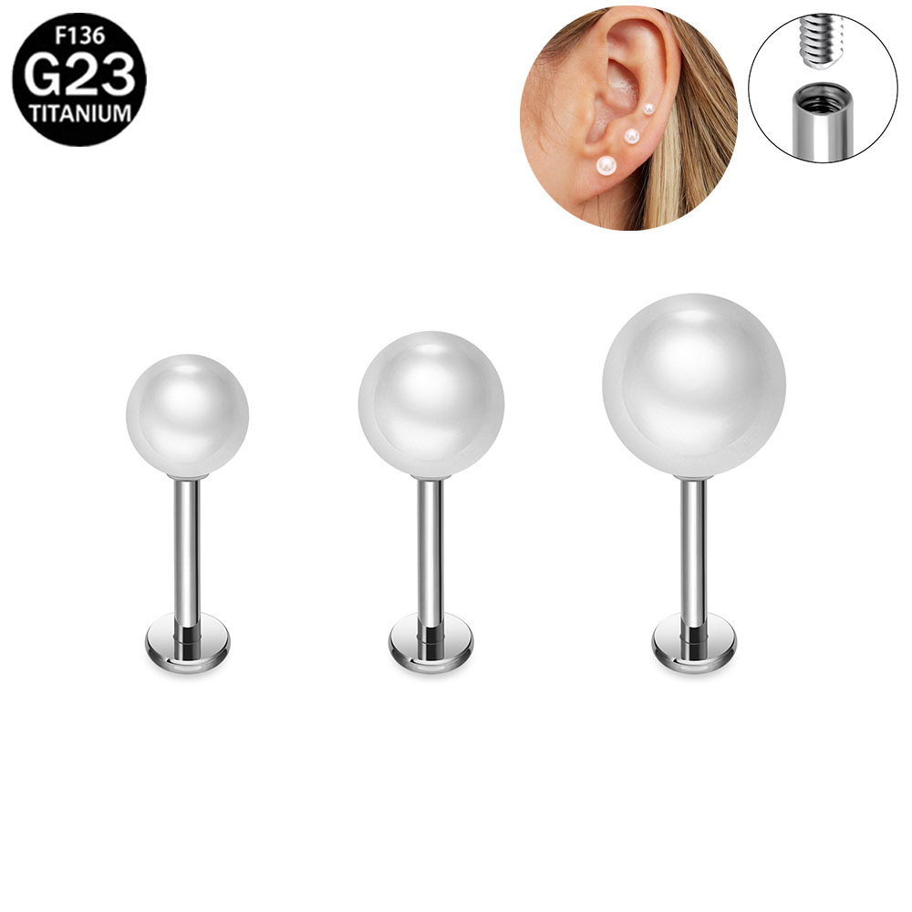 Body Jewelry Flat Back - ASTM F136 Titanium Pearl Earrings Lip