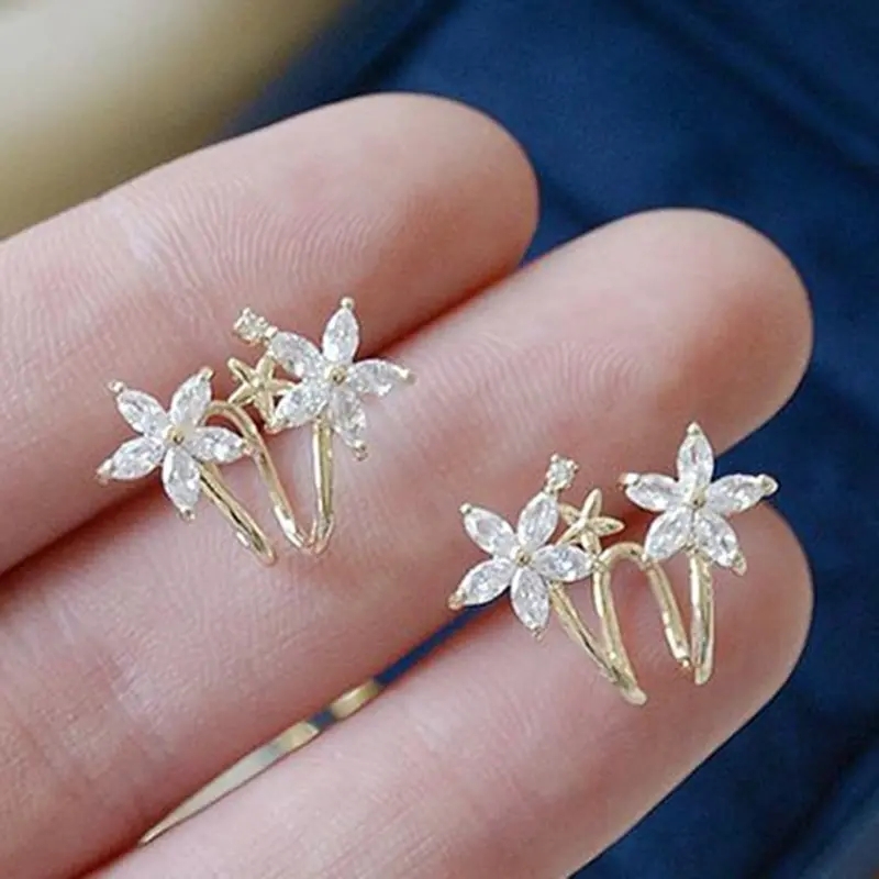 Conch Earring Hoop - Fashionable and Elegant Zircon Flower Golden