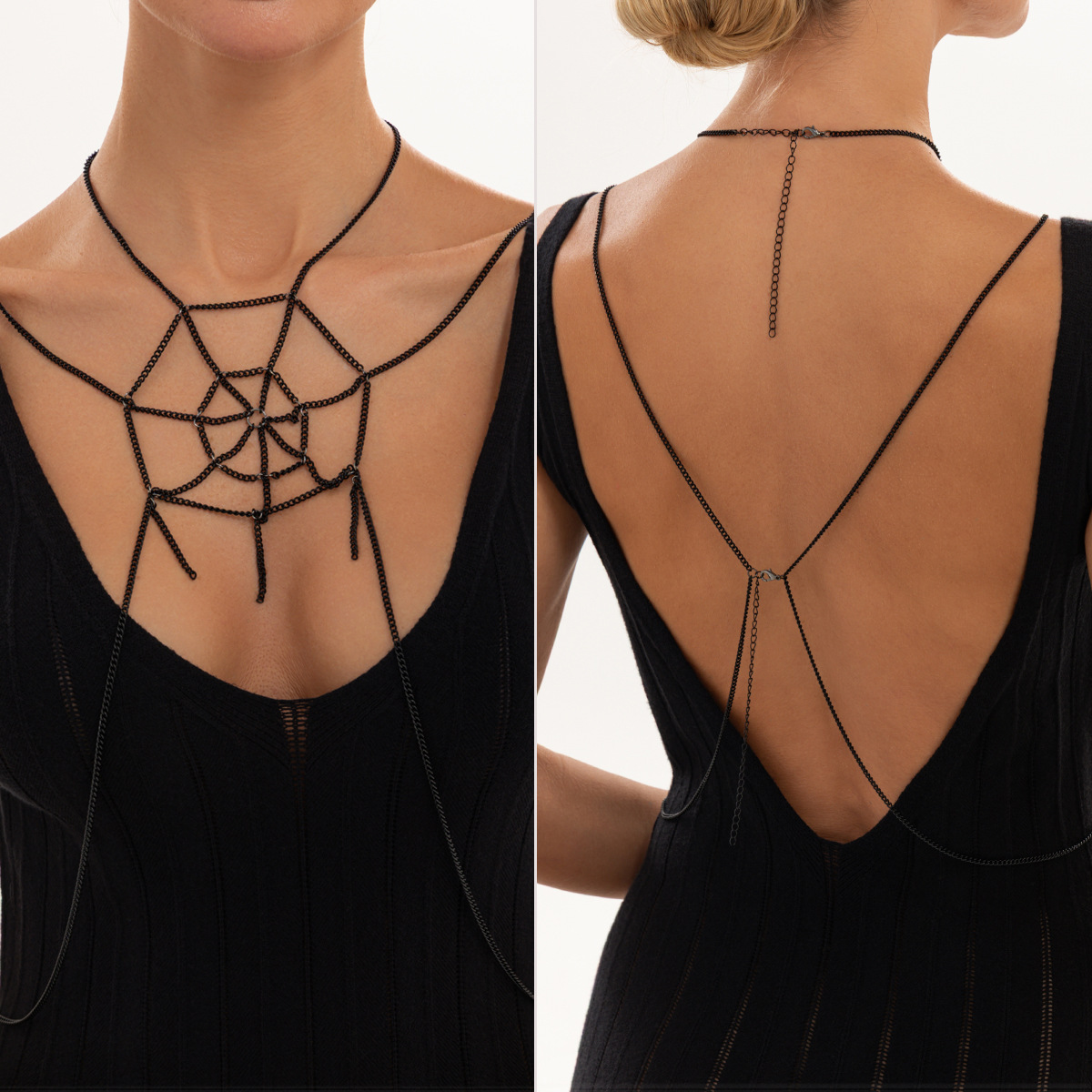 Body Jewelry Harness - Gothic Black Chain Body Necklace for