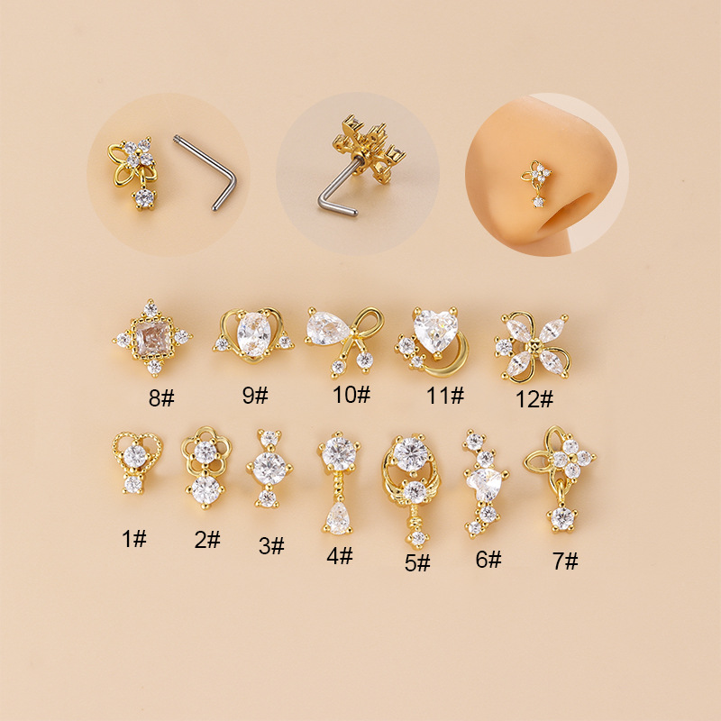 20G L-Shaped Cubic Zircon Nose - Body Jewelry Nose Ring ulasan dan harga