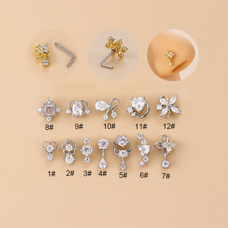 20G L-Shaped Cubic Zircon Nose - Body Jewelry Nose Ring ulasan dan harga