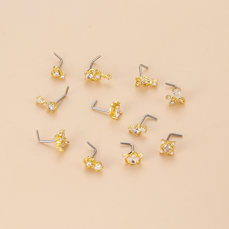 20G L-Shaped Cubic Zircon Nose - Body Jewelry Nose Ring ulasan dan harga