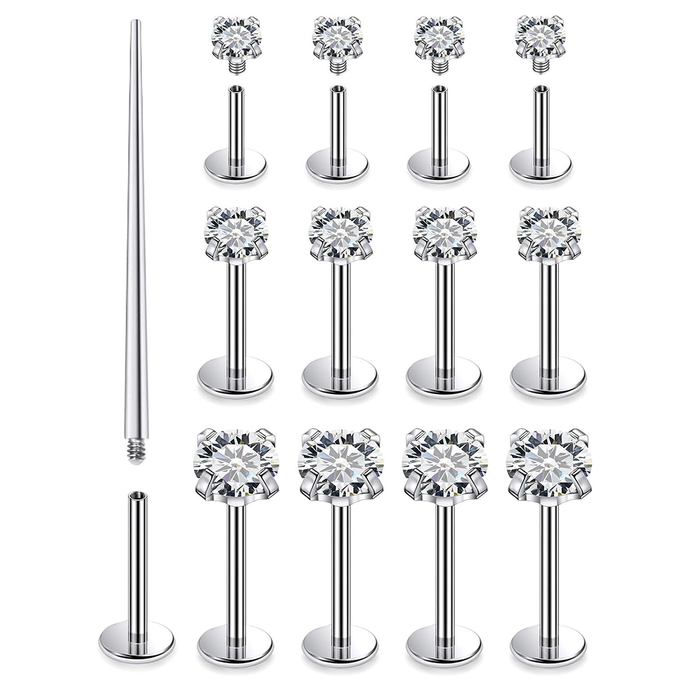 13 PCS Labret Piercing Set Sur - Body Jewelry Flat Back ulasan dan harga