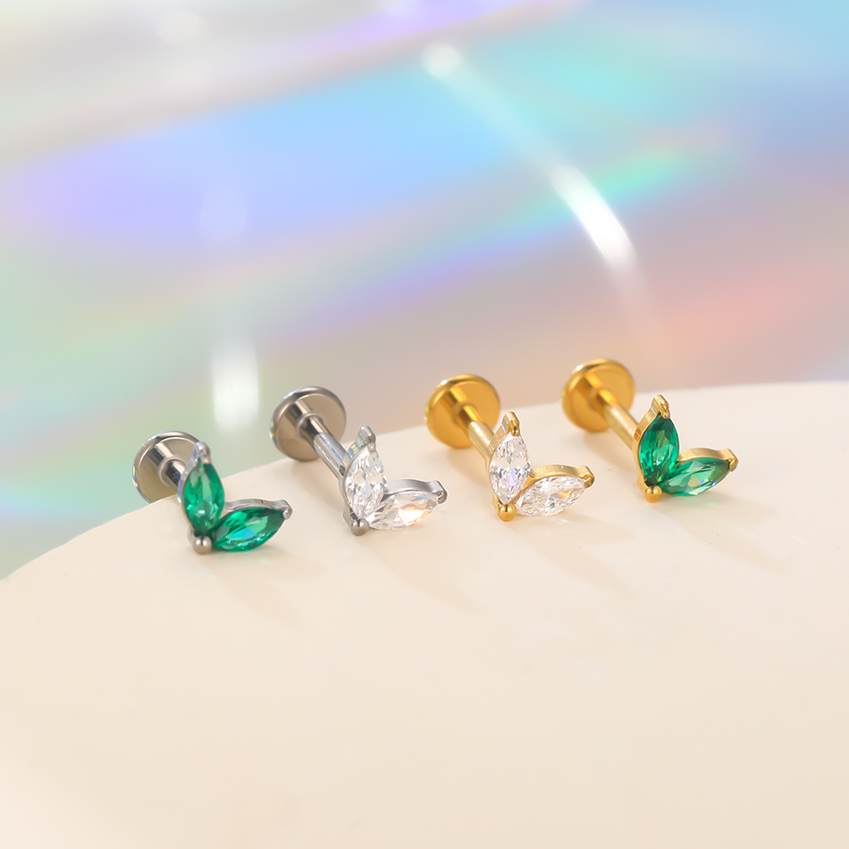 1pc Titanium White Green Zirco - Body Jewelry Flat Back ulasan dan harga