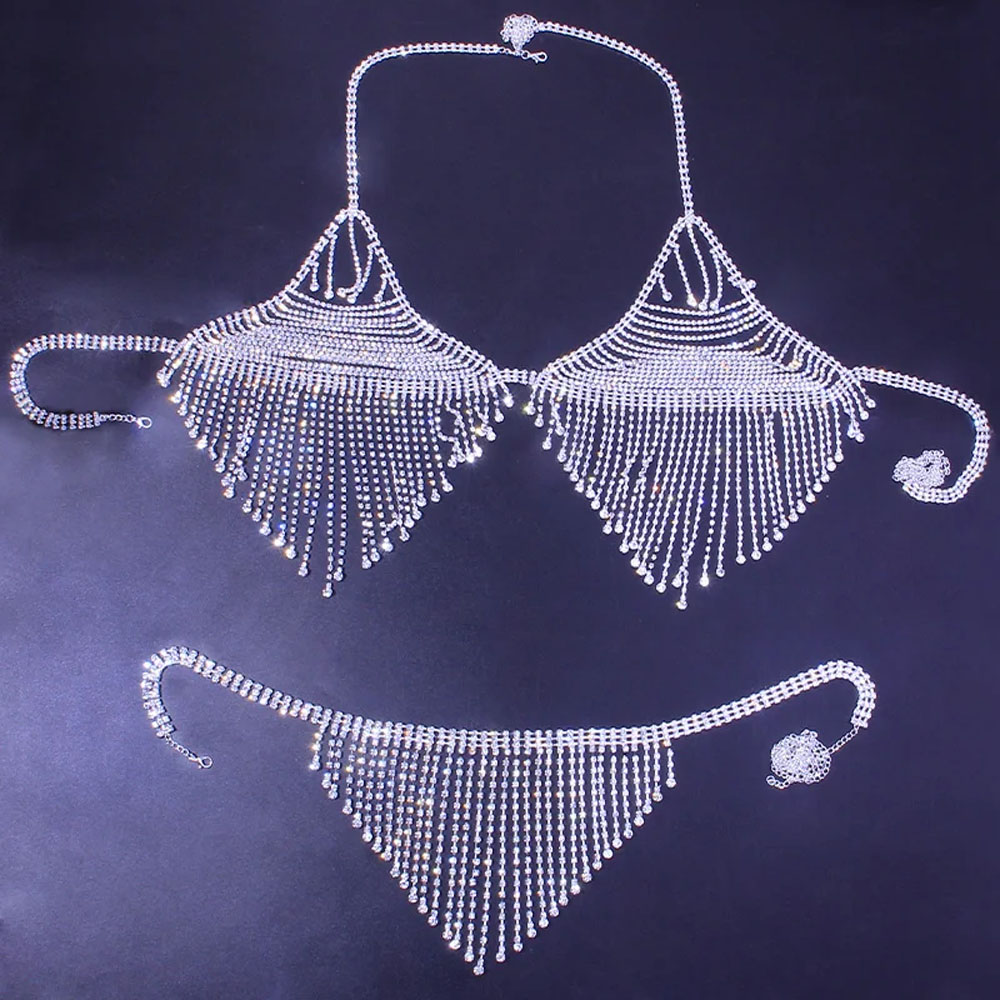 Bling Rhinestone Tassel Body C - Body Jewelry Harness ulasan dan harga
