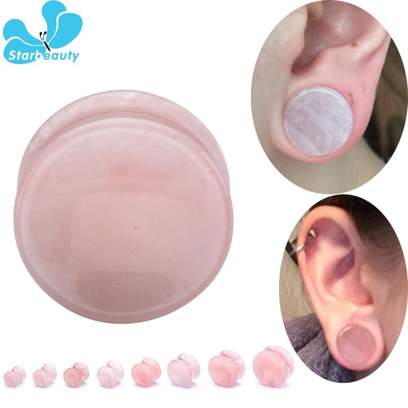 2Pc Pink Quartz Organic Stone  - Body Jewelry Gauge Sizes ulasan dan harga
