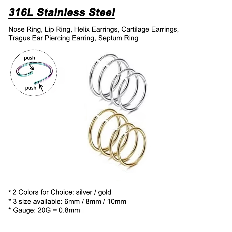 6pcs/lot Hypoallergenic Nose R - Body Jewelry Nose Ring ulasan dan harga