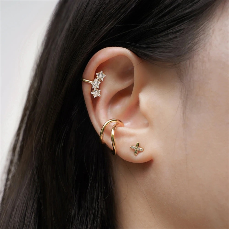 1PCS Fashion Star CZ Zircon Cr - Conch Earring Hoop ulasan dan harga